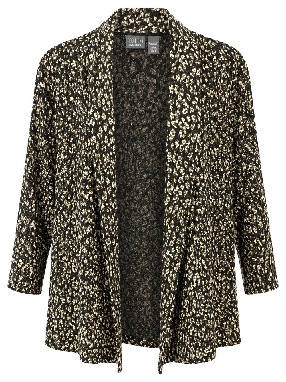 Additions by Chico’s Size 2 Black Gold Animal Print Open Front Cardigan Jacket